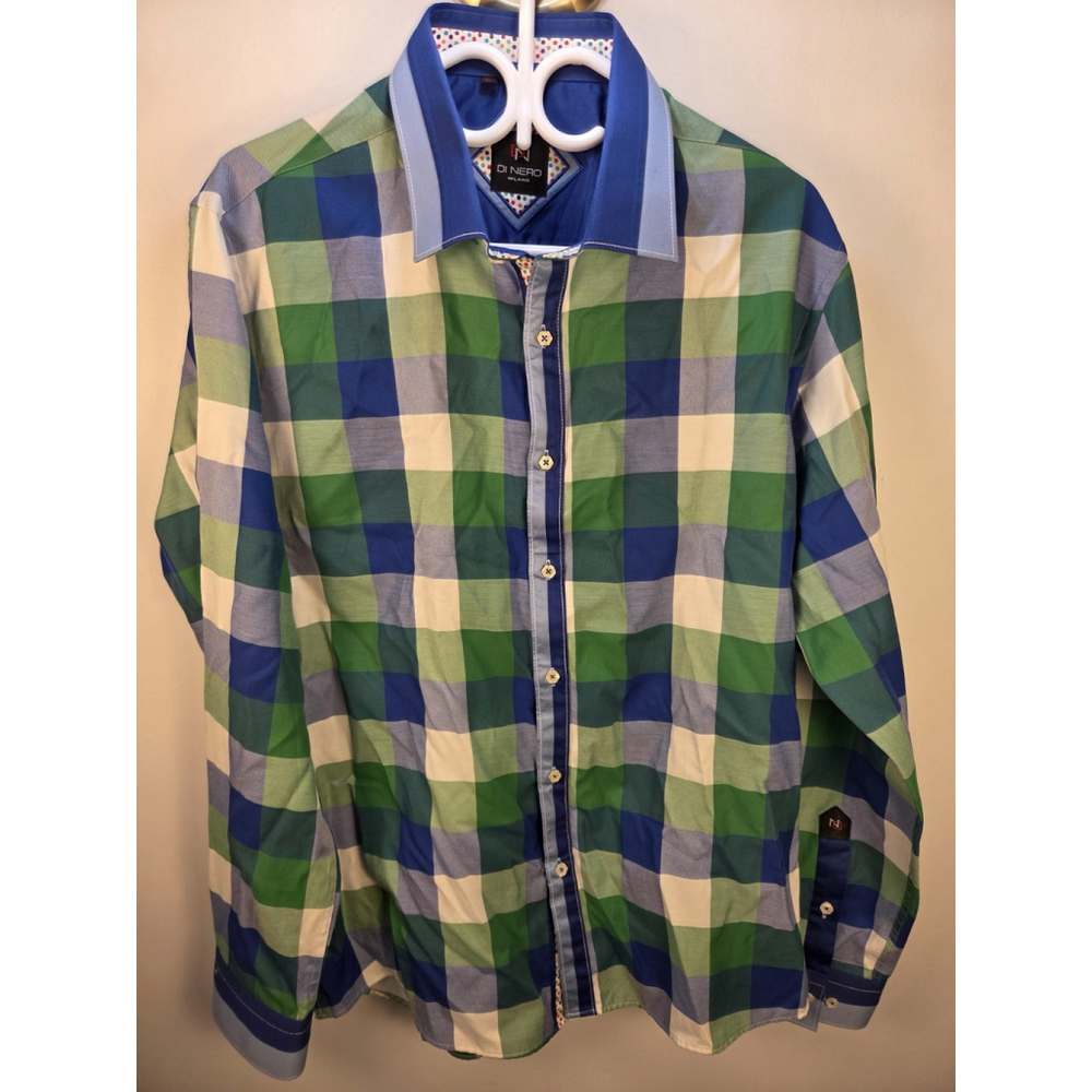 Di Nero Milano Men Long Sleeves Shirt XL Squared Pattern Pre-Owned